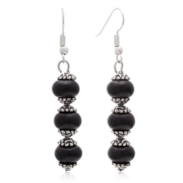 Trendy Three Stone Black Onyx Drop Dangle Earrings   18012253