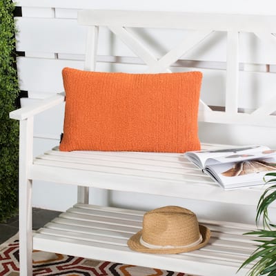 SAFAVIEH Soleil Solid Indoor/ Outdoor Tropical Orange 12-inch x 20-inch Throw Pillows (Set of 2)