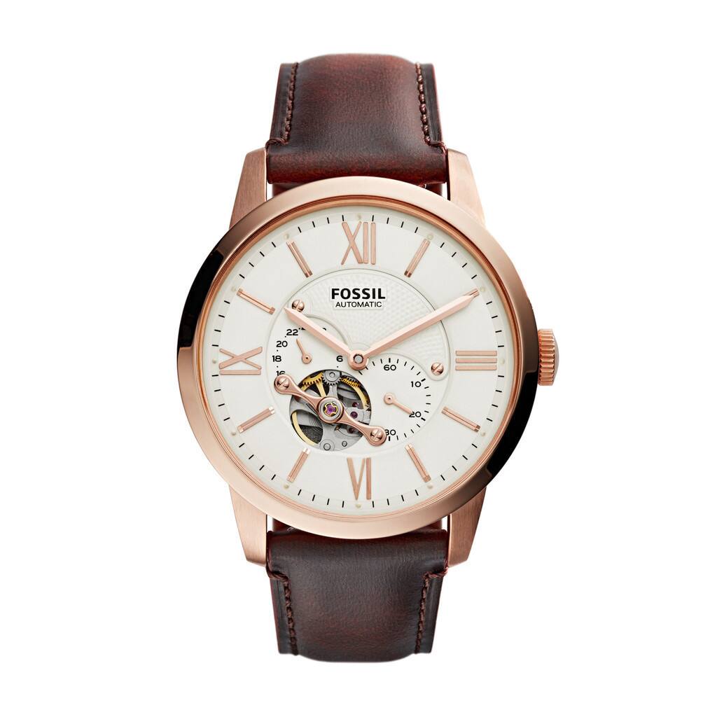 Fossil Men's ME3105 Townsman Automatic White Dial Brown Leather Watch