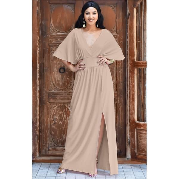 sachin and babi light blue dress Aconiconi Elegant Peach V-Neck Batwing Sleeve Long Wedding Guest Dress   GOOD GIRL REBEL