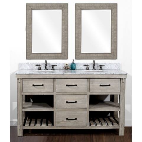 Rustic Style 60-inch Double Sink Bathroom Vanity and Matching Wall Mirrors