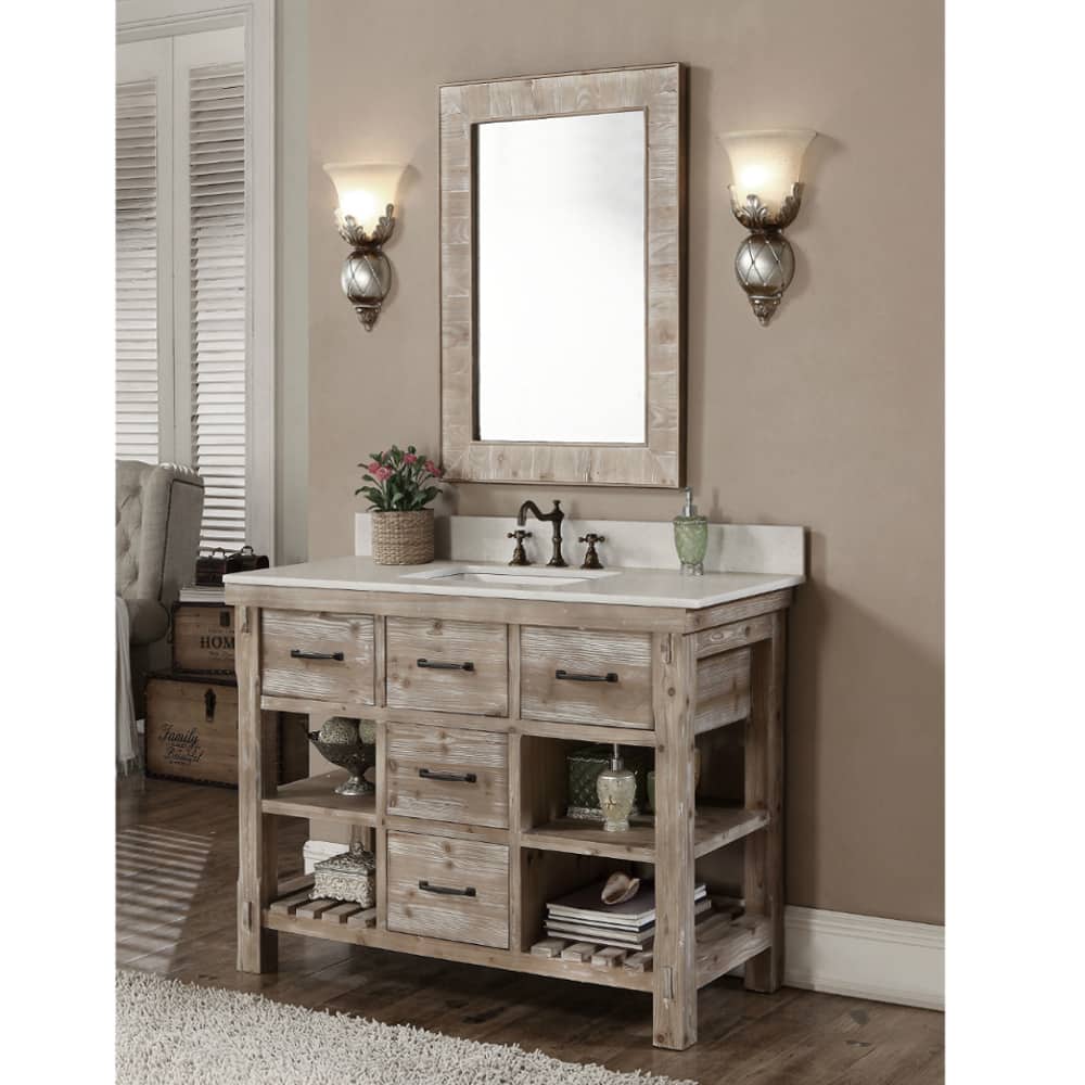 Rustic Style 48-inch Single Sink Bathroom Vanity and Matching Wall Mirror