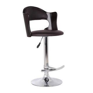 Wood and Dark Brown Faux Leather Adjustable Swivel Bar Stool