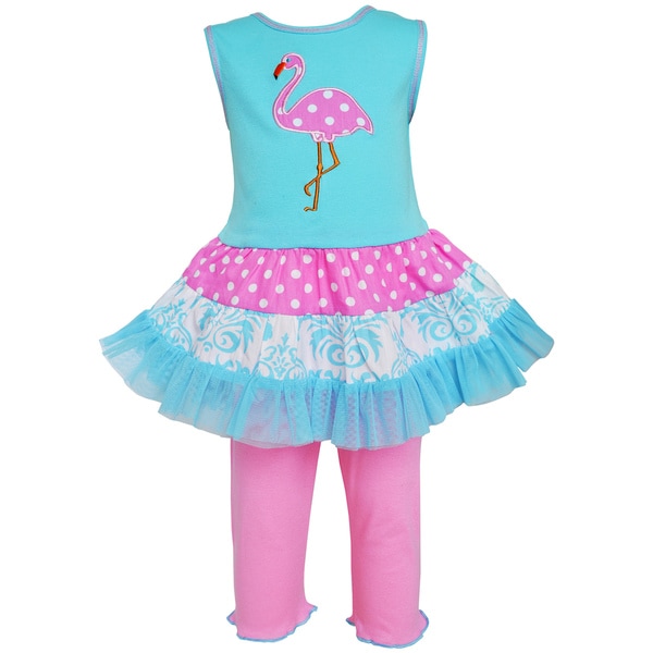 AnnLoren Girls' Boutique Pink Flamingo Dress and Legging Outfit