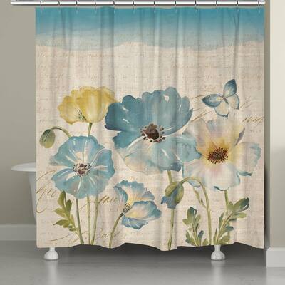 Laural Home Watercolor Teal Poppies 71 x 72-inch Shower Curtain