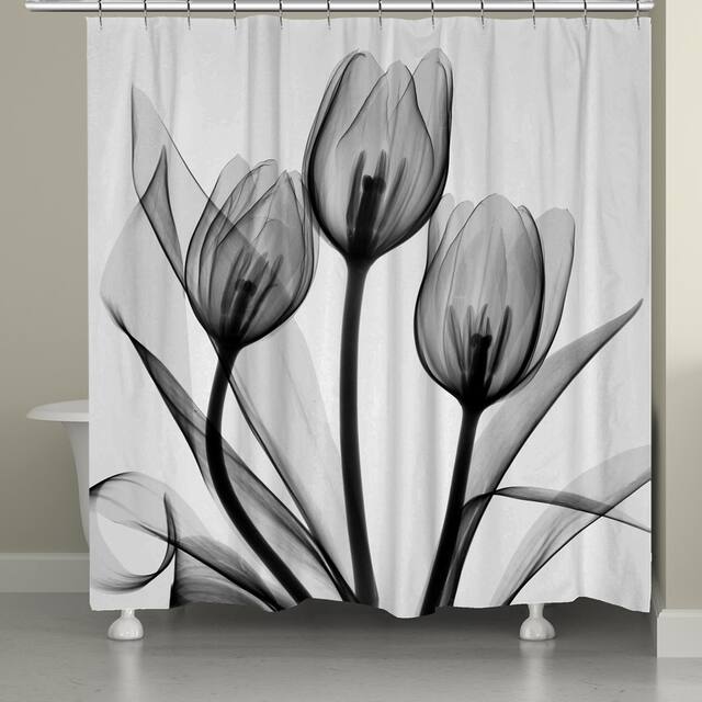Laural Home Monochromatic Black Tulips Shower Curtain 71x72
