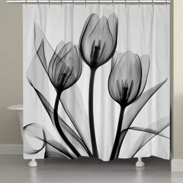slide 2 of 5, Laural Home Monochromatic Black Tulips Shower Curtain 71x72
