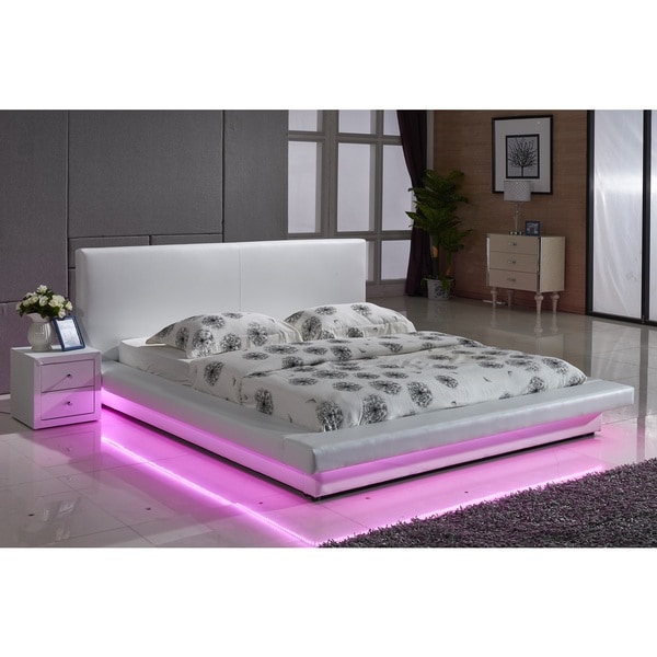 Contemporary White Platform Bed with LED Strip Lights - On Sale