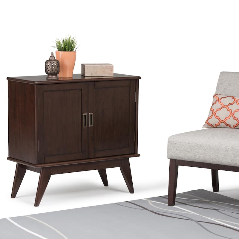 WYNDENHALL Tierney SOLID HARDWOOD 32 inch Wide Mid Century Modern Low Storage Cabinet - 32"w x 14"d x 31" h - Medium Auburn Brown