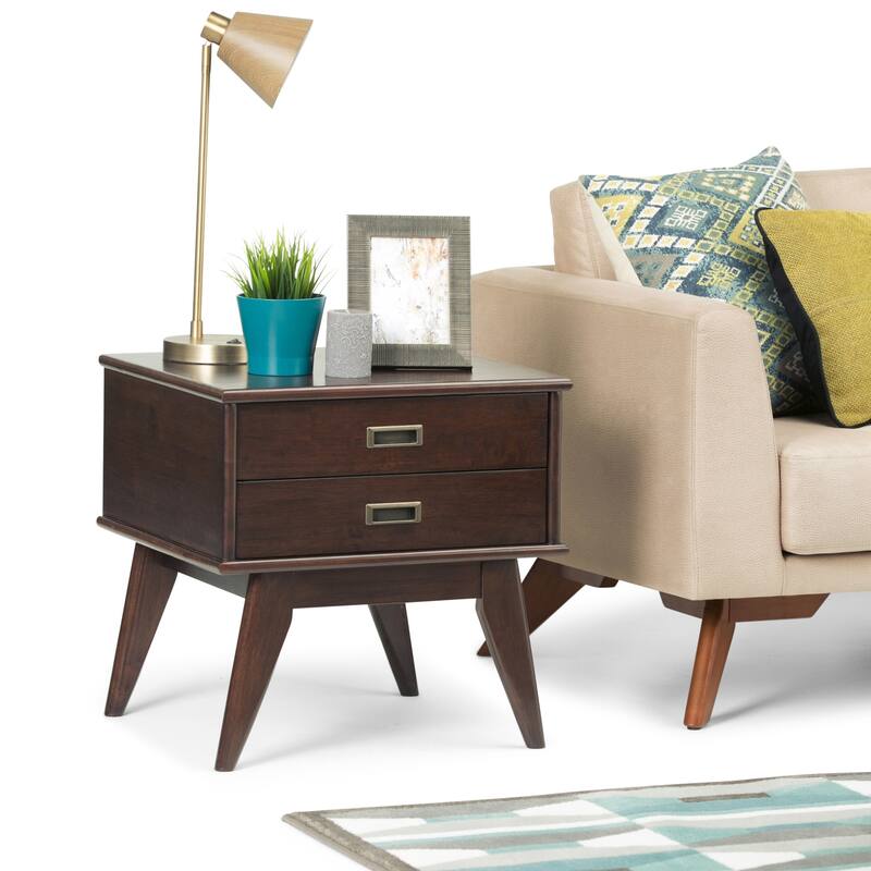 WYNDENHALL Tierney SOLID HARDWOOD 22 inch Wide Rectangle Mid Century Modern End Side Table - 22 W x 20 D x 22 H - auburn brown