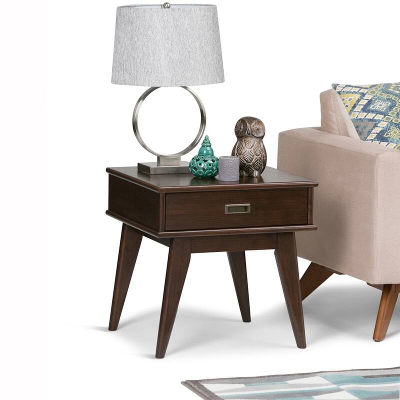 WYNDENHALL Tierney SOLID HARDWOOD 22 inch Wide Rectangle Mid Century Modern End Table - 22 W x 20 D x 22 H - Medium Auburn Brown