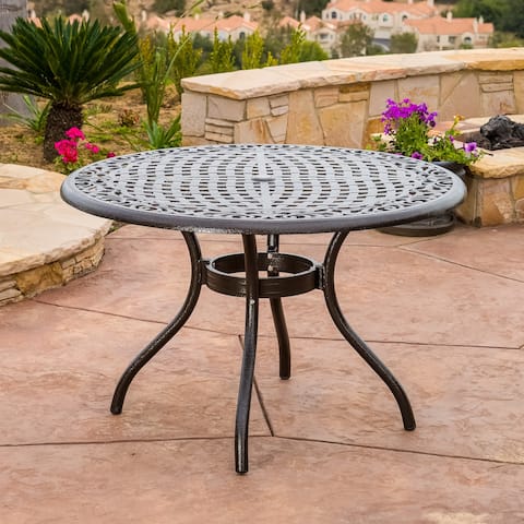 Outdoor Dining Tables Online At Our Best Patio Outdoor Hallandale Round Cast Aluminum Bronze Dining Table Only By Christopher Knight Home