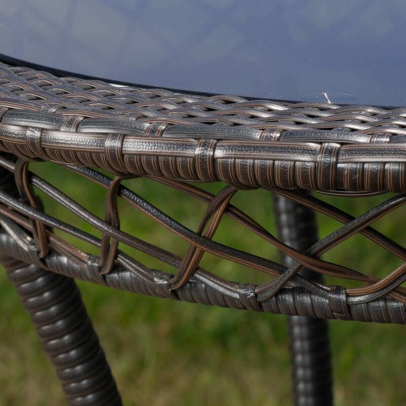 Figi Outdoor 27-inch Wicker Glass Table by Christopher Knight Home - 27.75"W x 27.75"D x 27.5"H