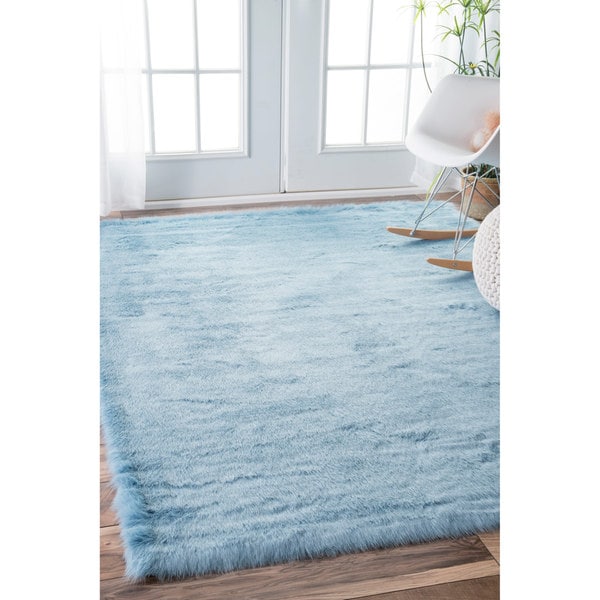 nuLOOM Cozy Soft and Plush Faux Sheepskin Shag Kids Nursery Blue Rug (5
