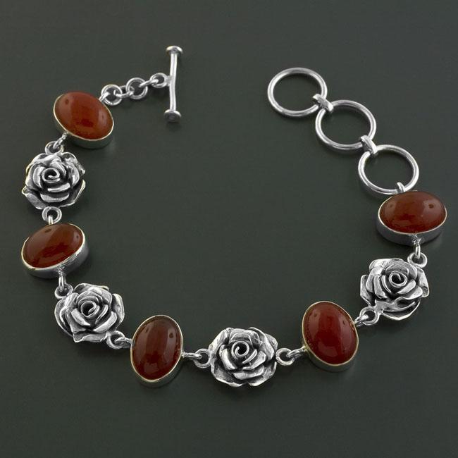 Silver Flower and Carnaline Adjustable Bracelet (India)