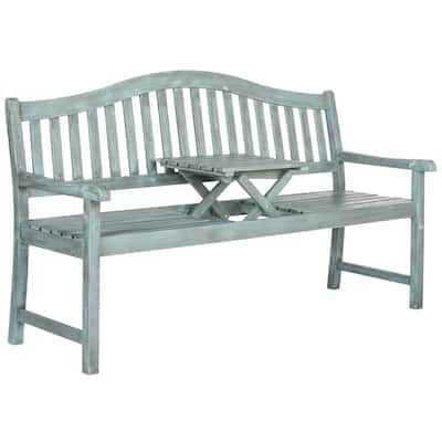 SAFAVIEH Outdoor Living Mischa Beach House Blue Bench - 63" x 25.2" x 37.8"