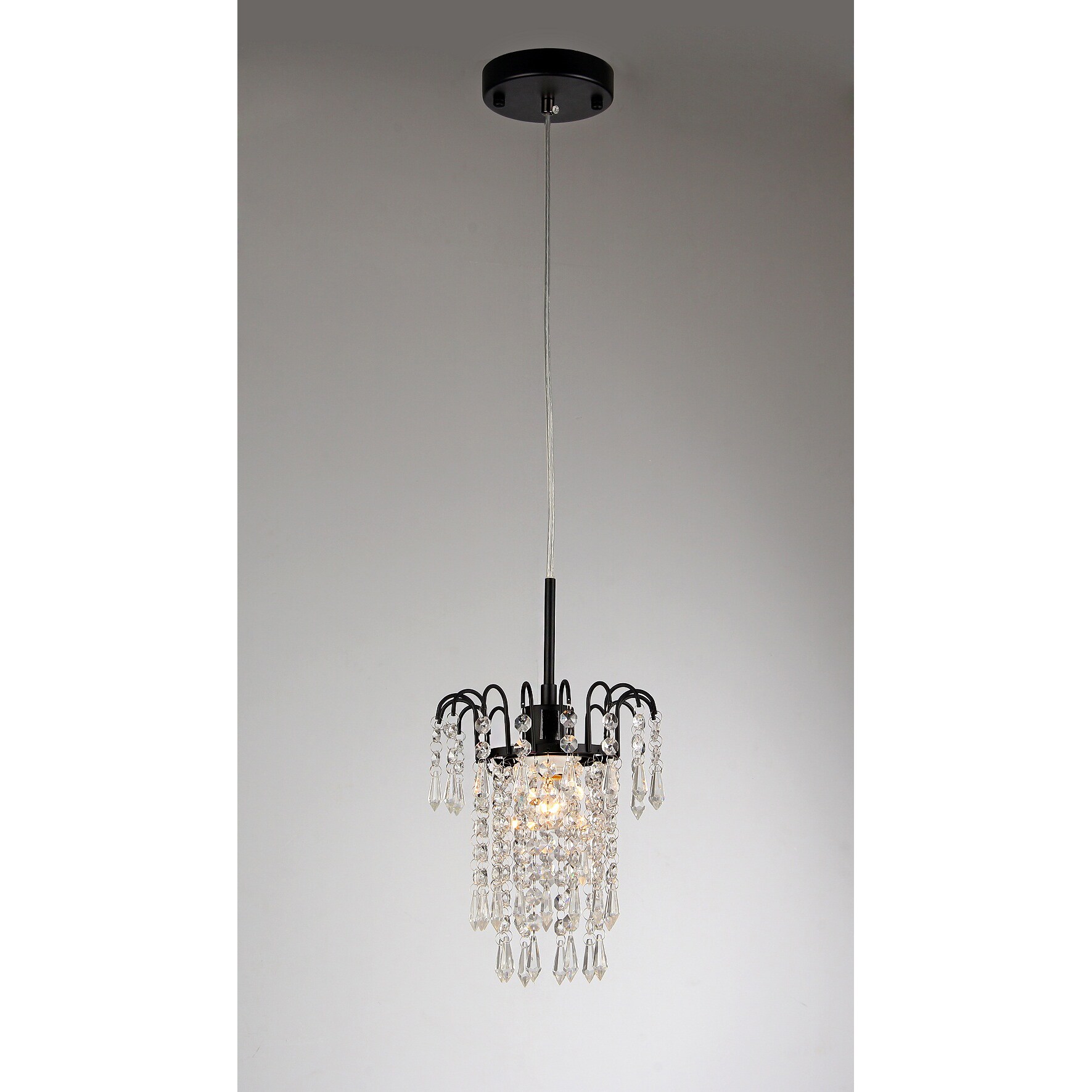 Jackielou 1-light Black-finish 8-inch Crystal Chandelier (Black-finish 8-inch Crystal Chandelier) - Chandeliers For Bedrooms by Overstock.com