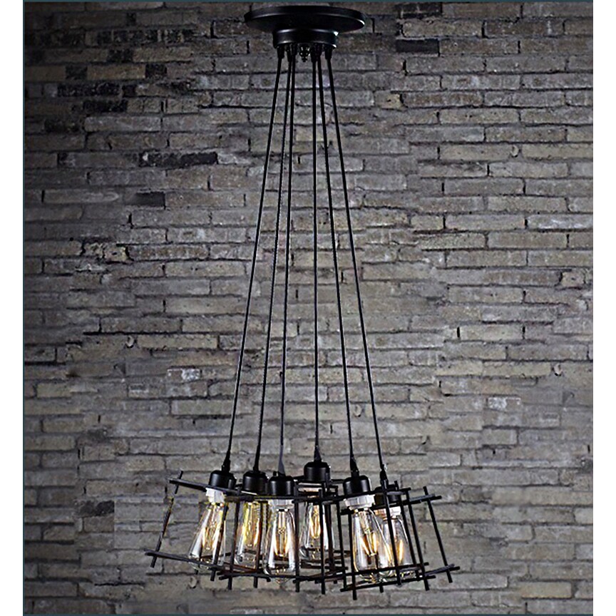 Titania 6-light Black Adjustable Cord 8-inch Edison Chandelier with Bulbs (Black 8-inch Edison Chandelier) - Chandeliers For Bedrooms by Overstock.com