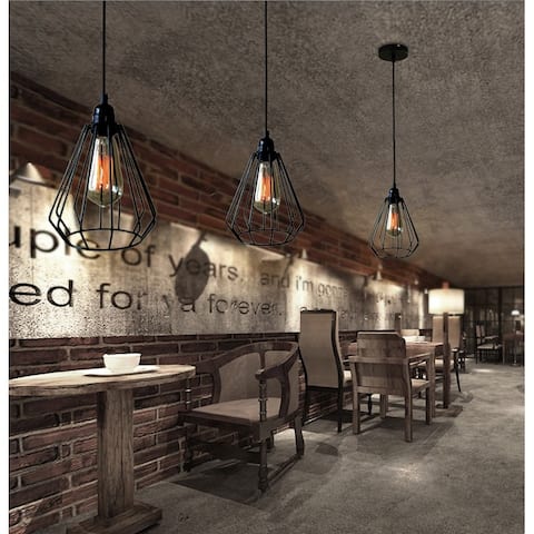 Lainie 1-light Black Adjustable Cord 7-inch Edison Pendant Lamp with Bulb - 8' x 7' x 9'