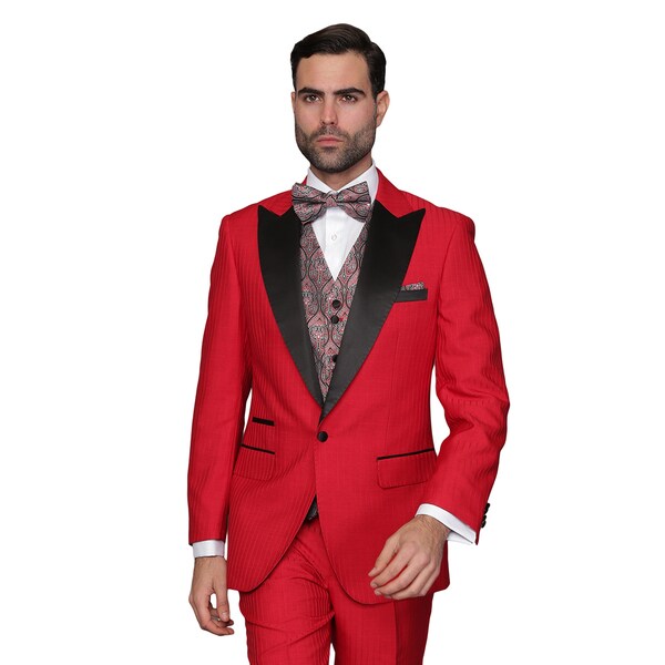 Statement Men's Natalie Red Tuxedo Suit - 18021197 - Overstock.com ...