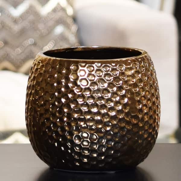 UTC24481: Ceramic Round Vase Dimpled Polished Chrome Finish Copper - Bed Bath & Beyond