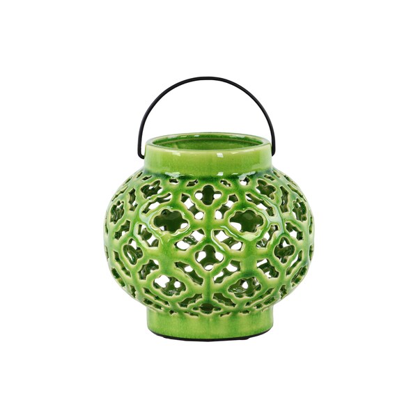 shop ceramic green cloud cutout design round bellied lantern with cloud cut out