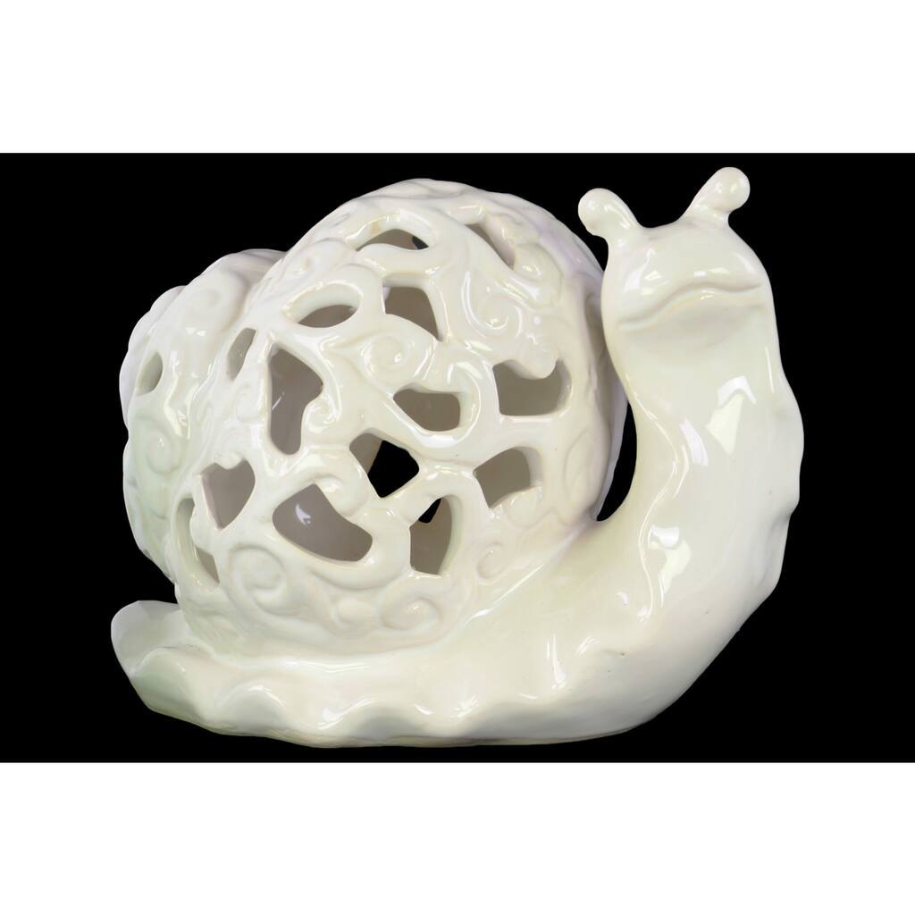 Glossy White Finish Ceramic Cutout Design Snail Figurine