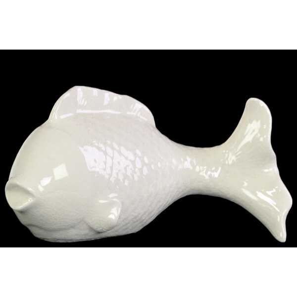 Glossy White Finish Ceramic Fish Figurine with Round Belly