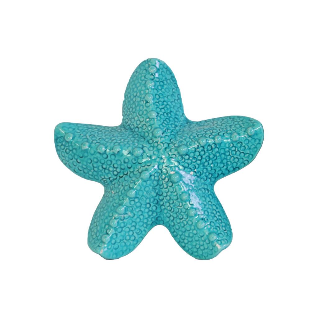 Ceramic Gloss Finish Turquoise Red-knobbed Sea Star Figurine