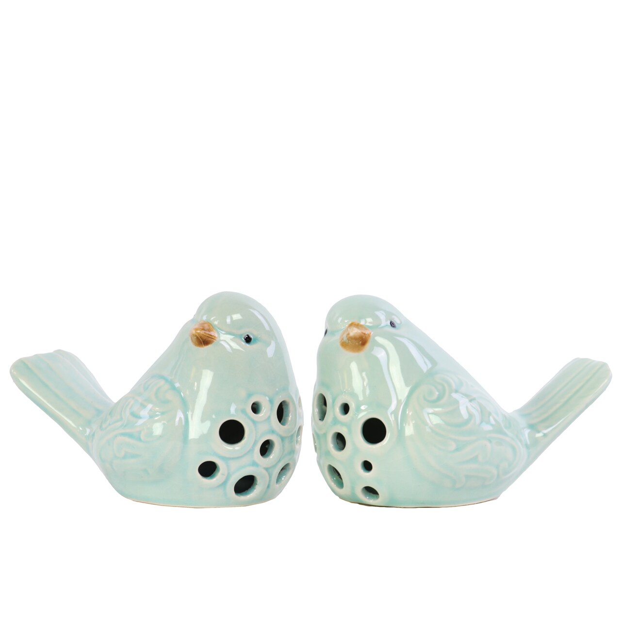 Urban Trends Ceramic Bird Figurine with Embossed Cutout Design Assortment of Two Gloss Finish Turquoise