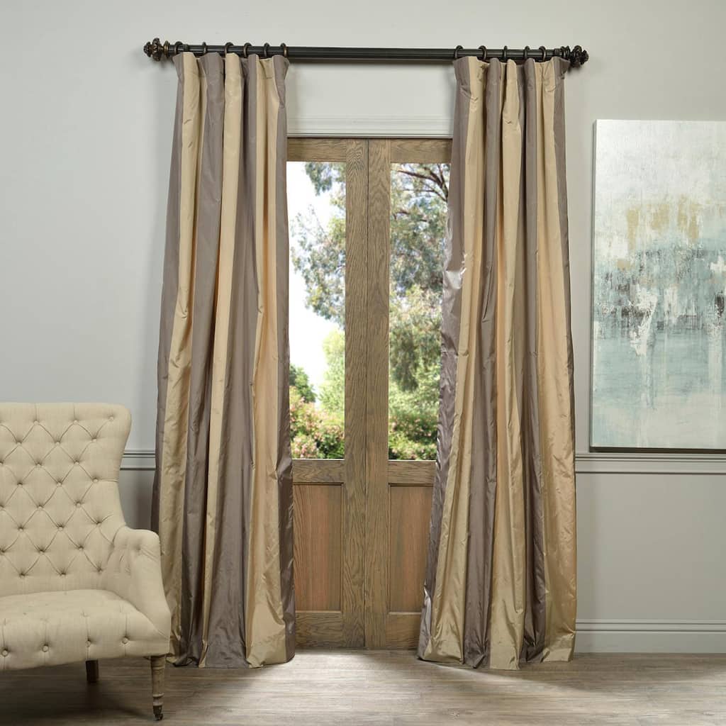 Prague Faux Silk Taffeta Stripe Curtain Panel - Silver