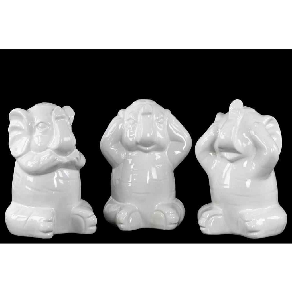 Urban Trends Elephant No Evil Gloss White Ceramic Figurines (Set of 3)
