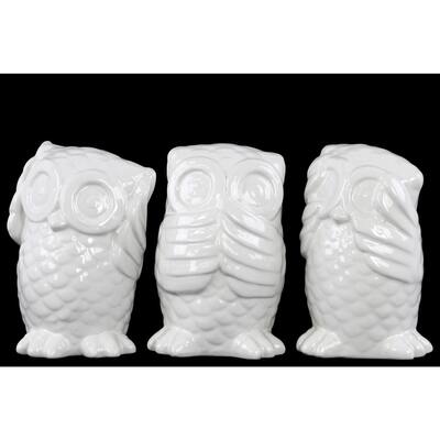 Urban Trends Owl No Evil Gloss White Ceramic Figurines (Set of 3)