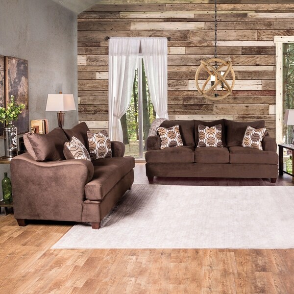 Furniture of America Gova Modern Brown Faux Leather 2-piece Sofa Set