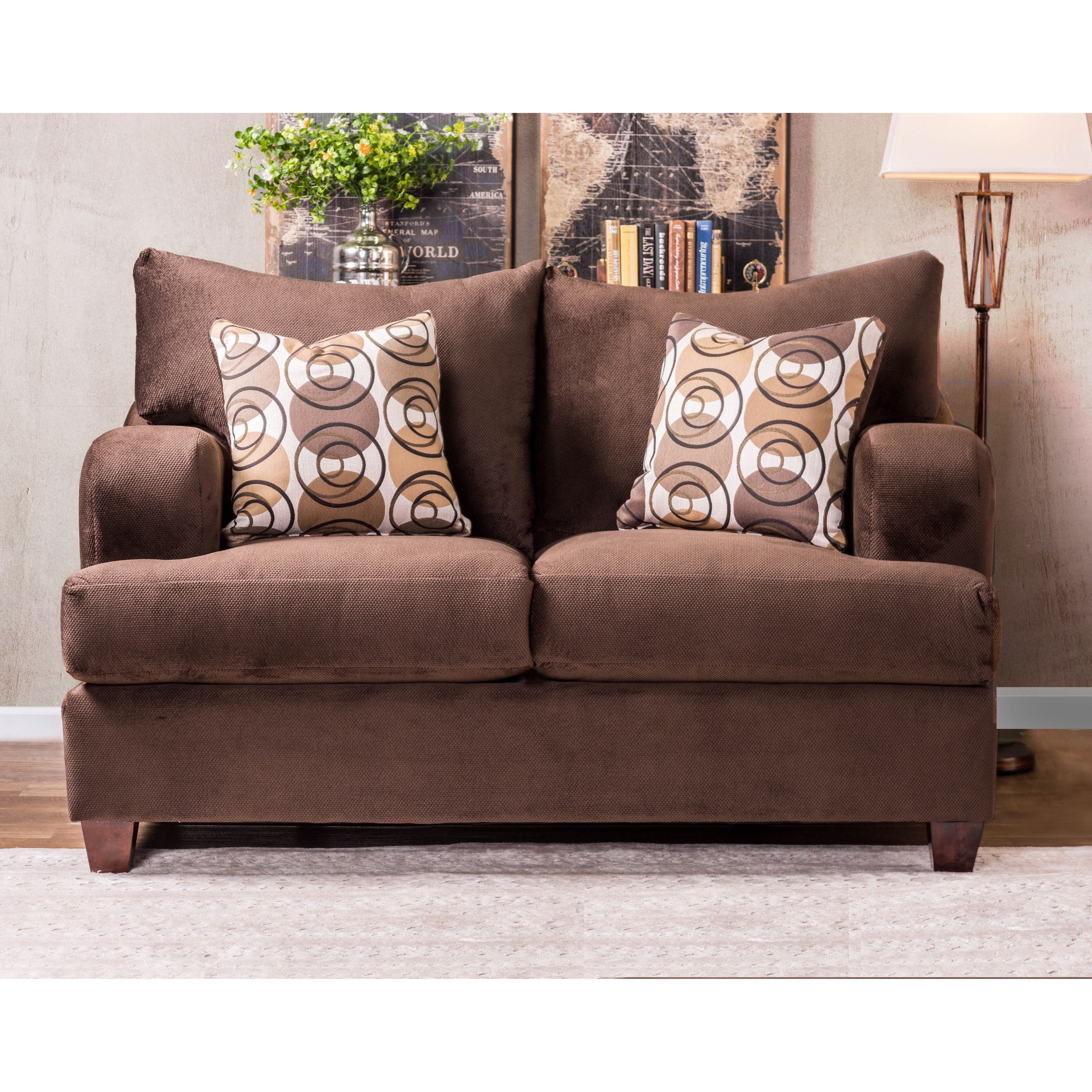 Furniture of America Tally 2-Piece Brown Wood and Plaid Sofa and Loveseat  Set 
