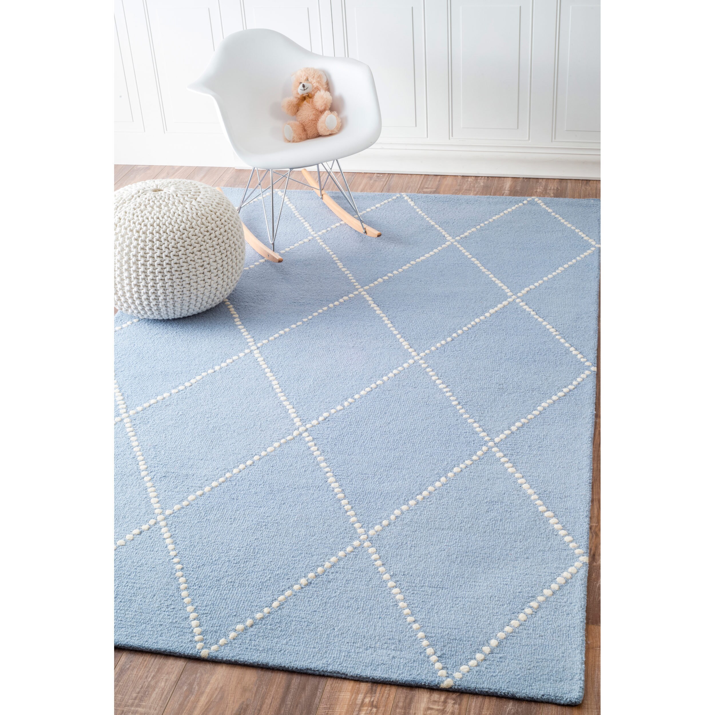nuLOOM Handmade Dotted Trellis Wool Kids Nursery Baby Blue Rug (7'6 x 9