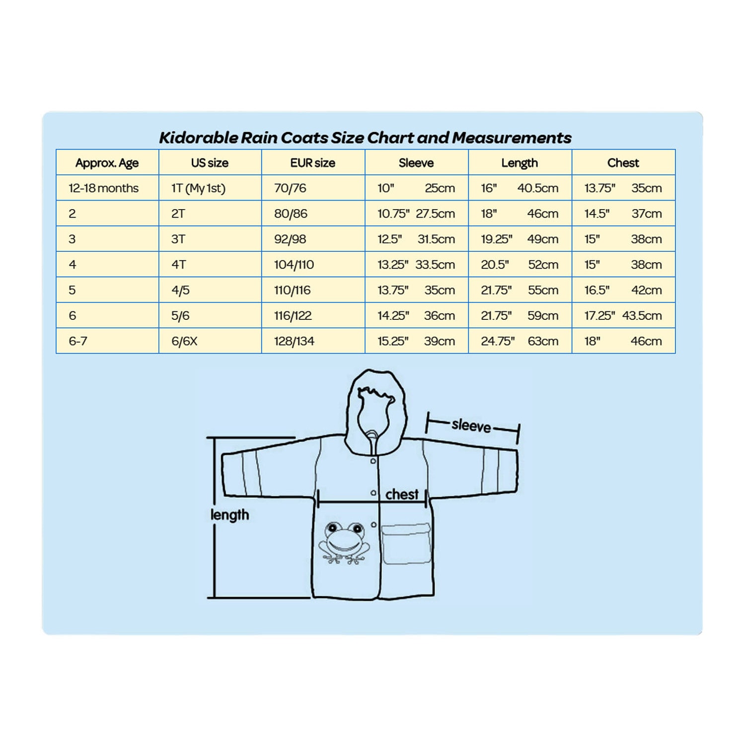 Kidorable Size Chart