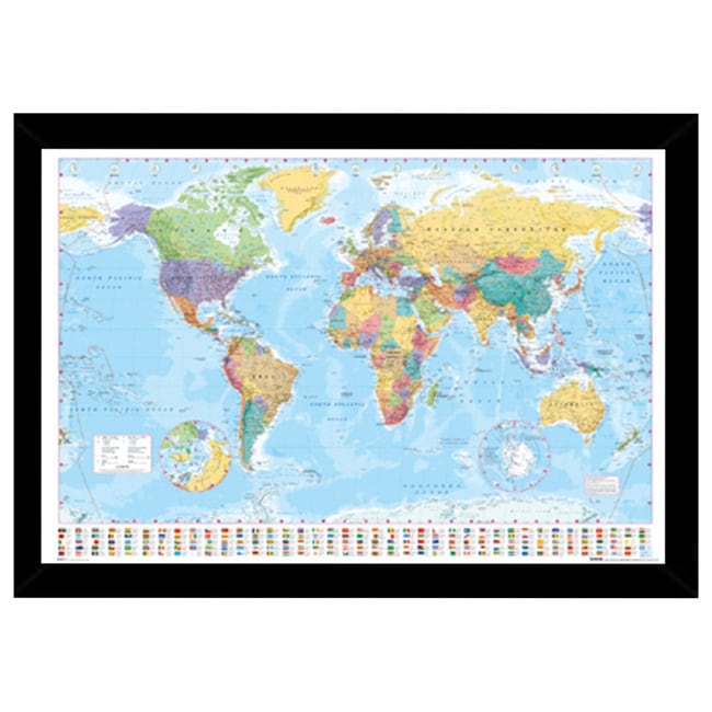 World Map In Frame Shop World Map Print with Traditional Black Wood Frame   Overstock 