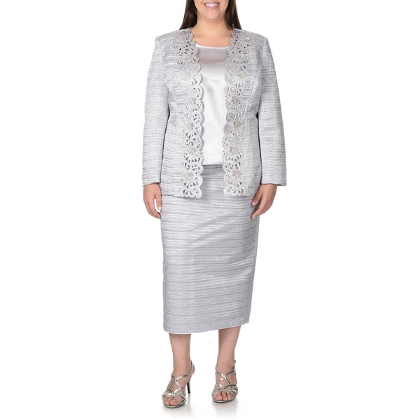 Giovanna Women's Plus Size Textured 3-piece Skirt Suit Size 24W in ...
