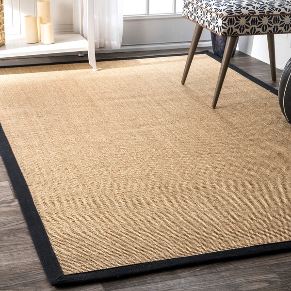 nuLOOM Eco Natural Fiber Black Cotton Border Sisal Herringbone Rug (3