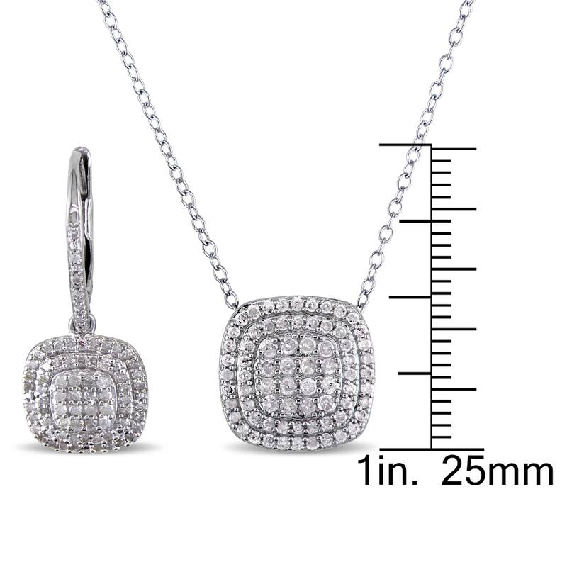 Miadora Sterling Silver 1ct TDW Diamond Cluster Necklace and Earrings Set - White