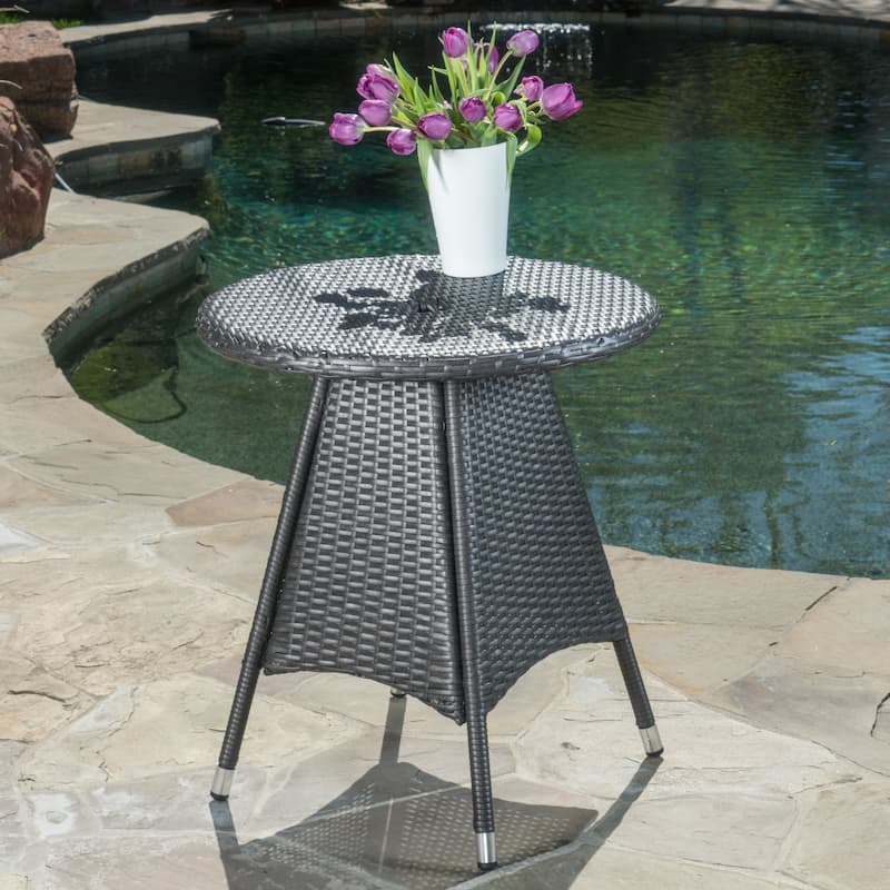 Corsica Outdoor Wicker Round Dining Table (ONLY) by Christopher Knight Home - 25.75"L x 25.75"W x 28.35"H - Grey
