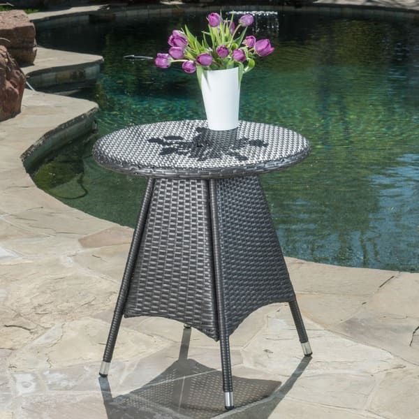 slide 1 of 6, Corsica Outdoor Wicker Round Dining Table (ONLY) by Christopher Knight Home - 25.75"L x 25.75"W x 28.35"H Grey