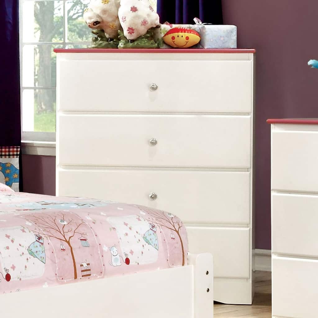 Furniture of America Hoso Farmhouse White and Pink 4-drawer Chest