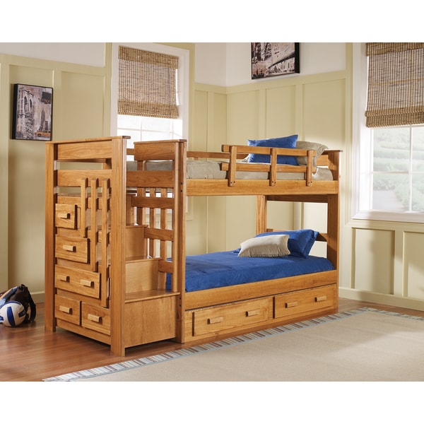 Woodcrest Heartland 5-drawer Stairway Bunk Bed - 18033546 - Overstock ...