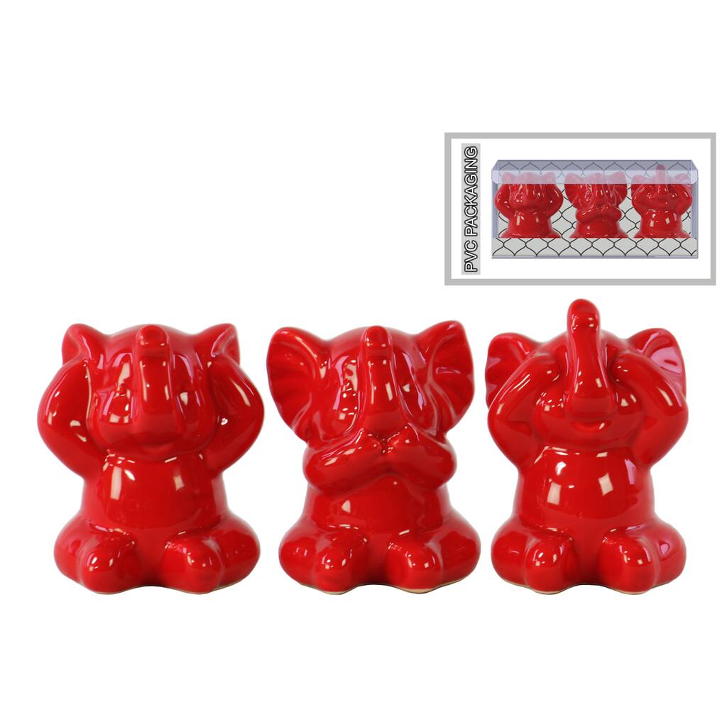 Ceramic Gloss Finish Red Elephant Figurines