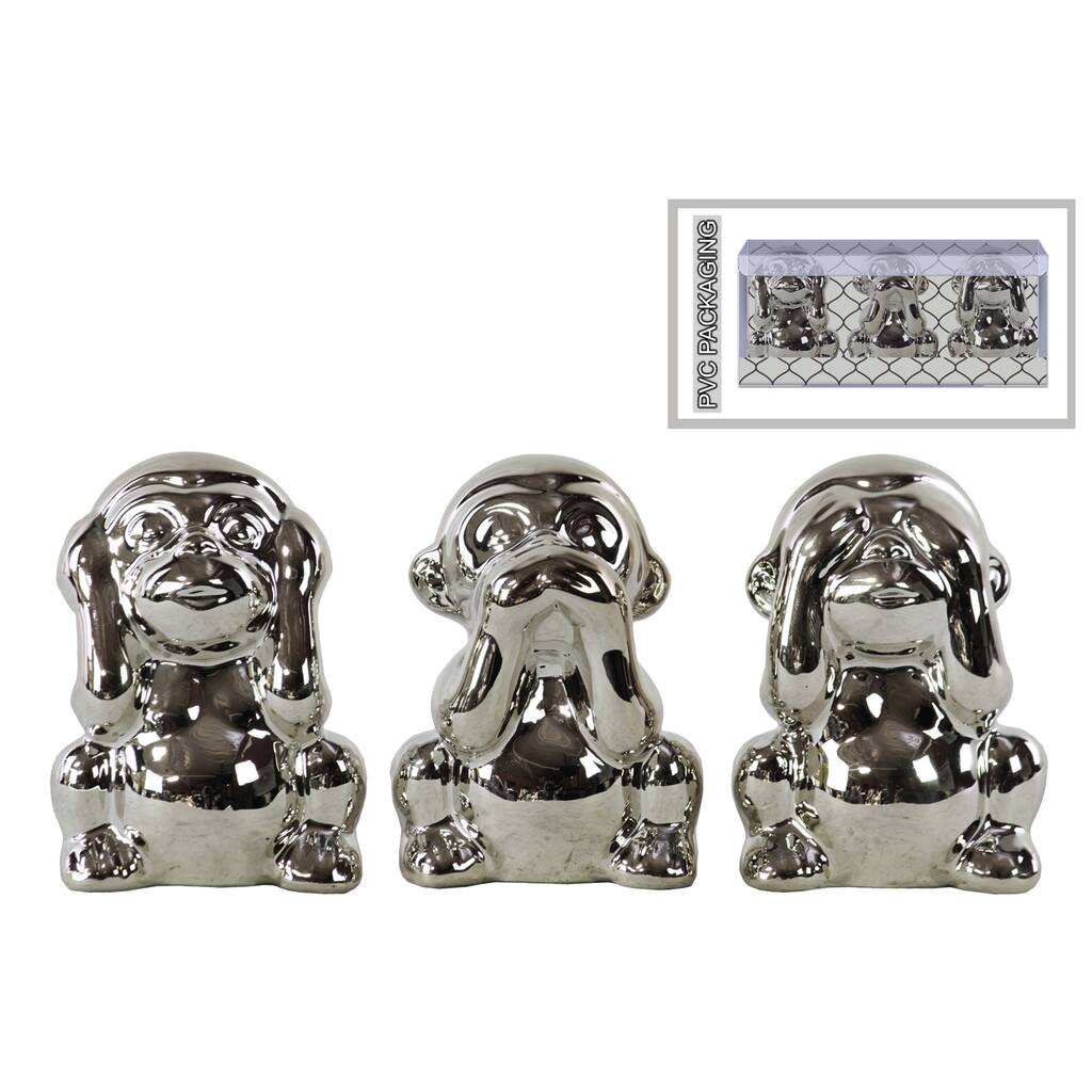 Ceramic Polished Chrome Finish Silver Monkey Figurines