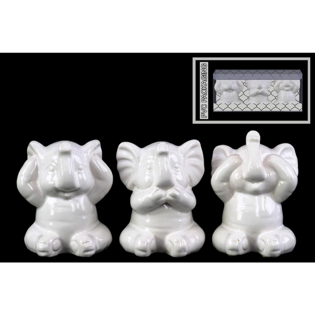 Ceramic Gloss Finish White Elephant Figurines