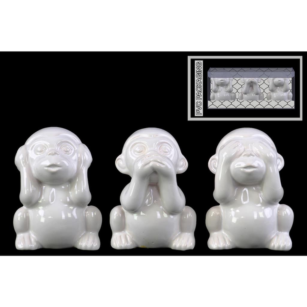 Ceramic Gloss Finish White Monkey Figurines