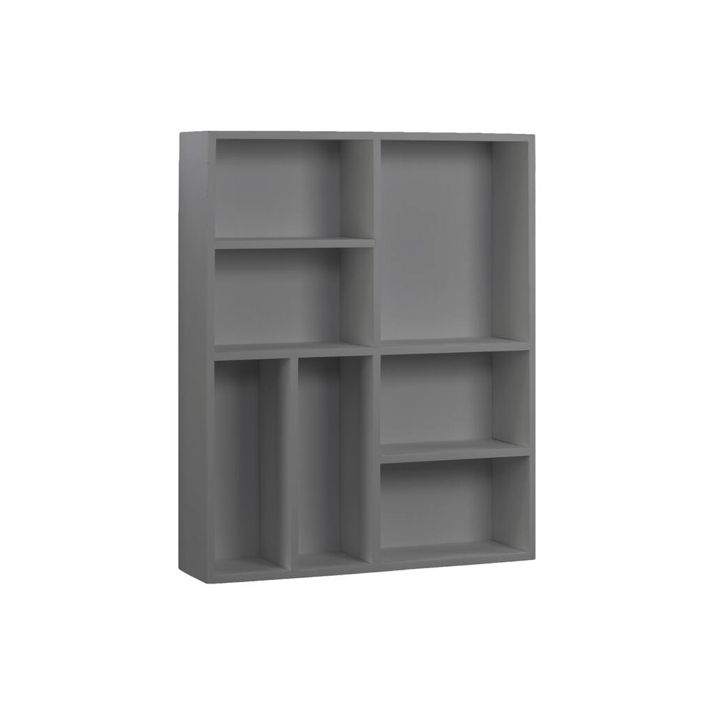 Wood Rectangular Wall Shelf with Backing and 7 Slots Coated Matte Finish Gray